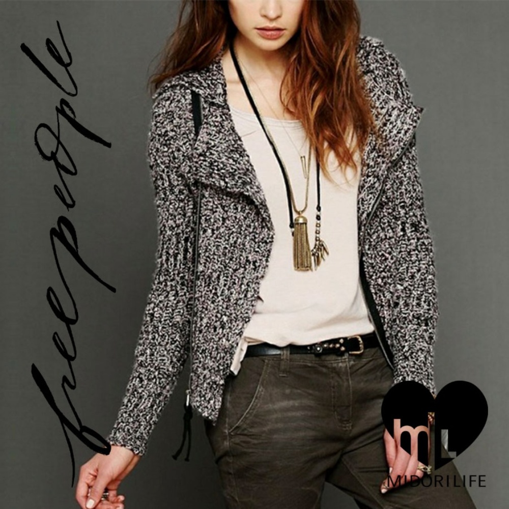 FREE PEOPLE Salt Pepper Moto Sweater Biker Jacket